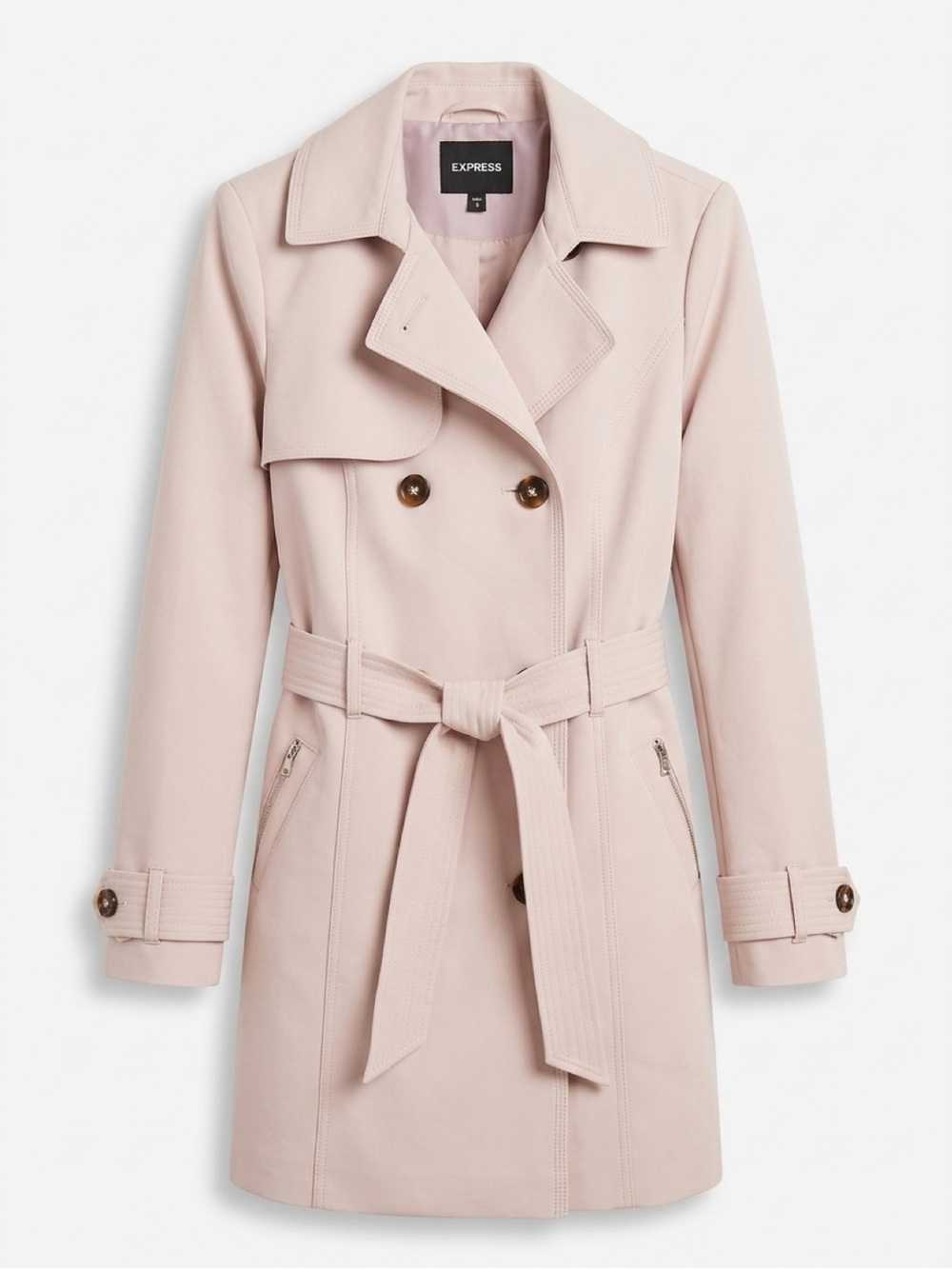 Express Blush Pink Double-Breasted Trench Coat with Belt